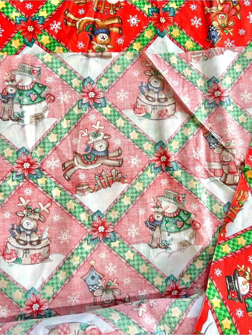 VTG Christmas Fabric Reindeer Cheer By Debra Jordan Bryan Snowman 44”x 7 Yards